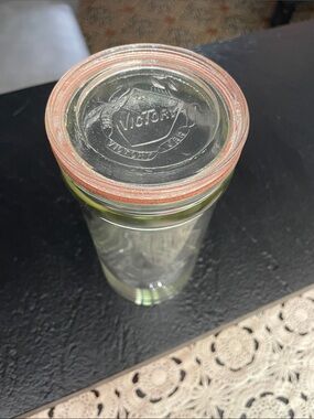 1921 Hazel Atlas Victory Glass Jar with Orange Seal Rim no cracks or chips.